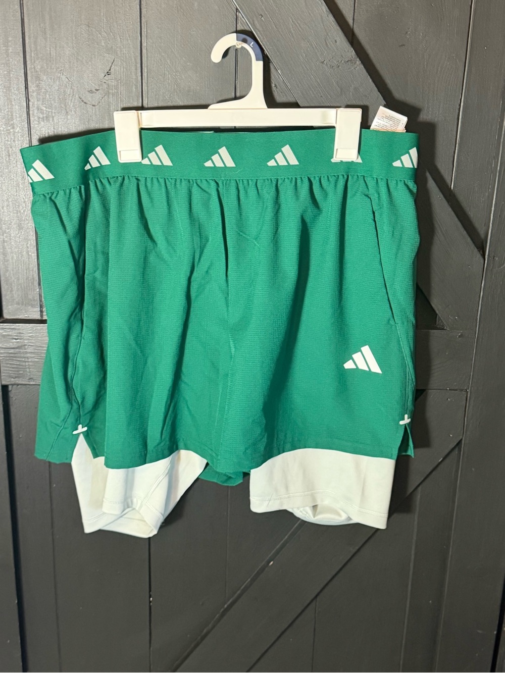 adidas Green Athletic Shorts with White Liner and Logo Waistband